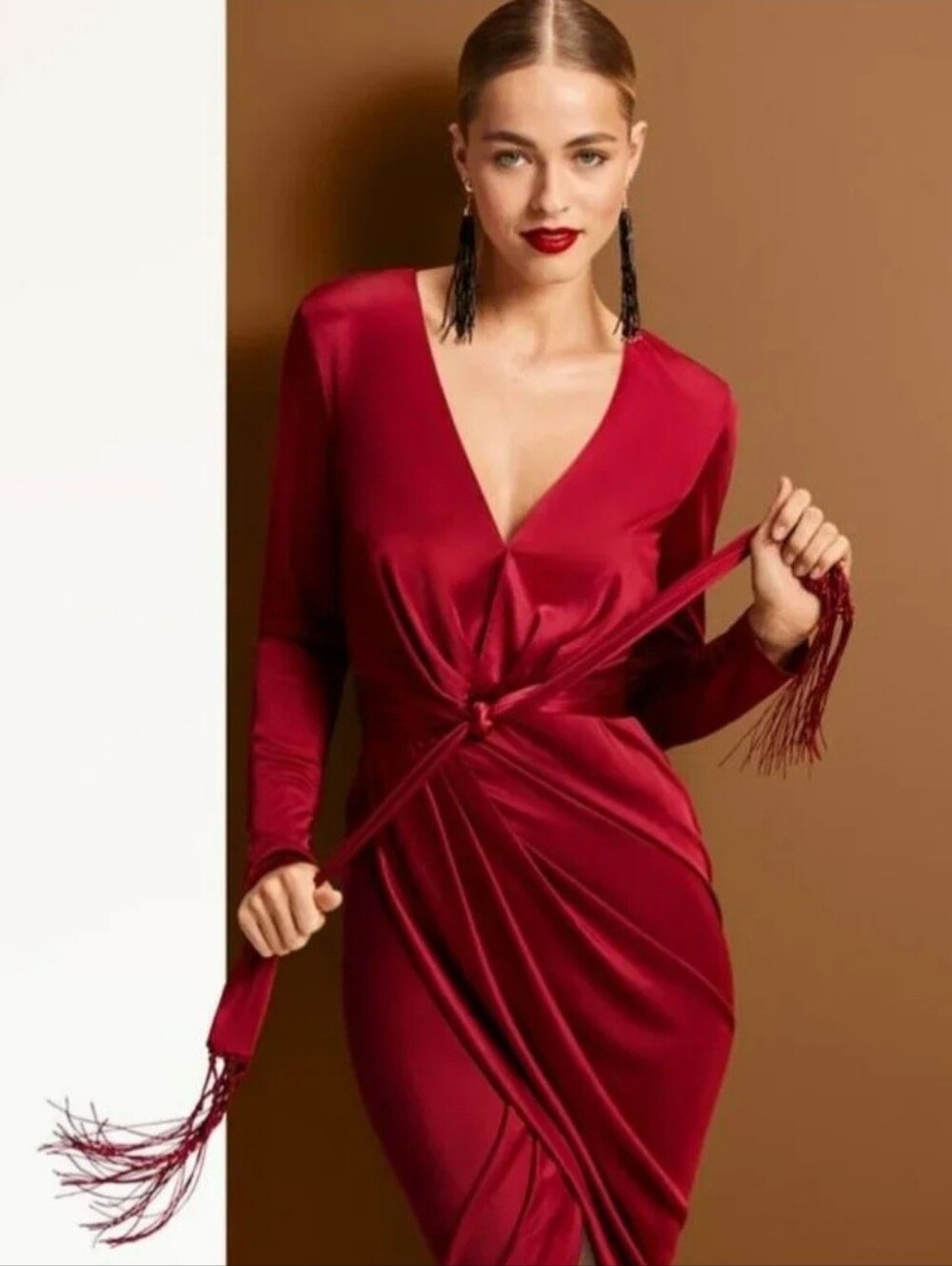 Altuzarra | Red V‑Neck Long Sleeve Dress